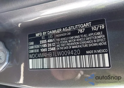 2020 Mercedes-Benz Glb 250 4Matic из США, поврежденный, VIN WDC4M4HB1LW009420